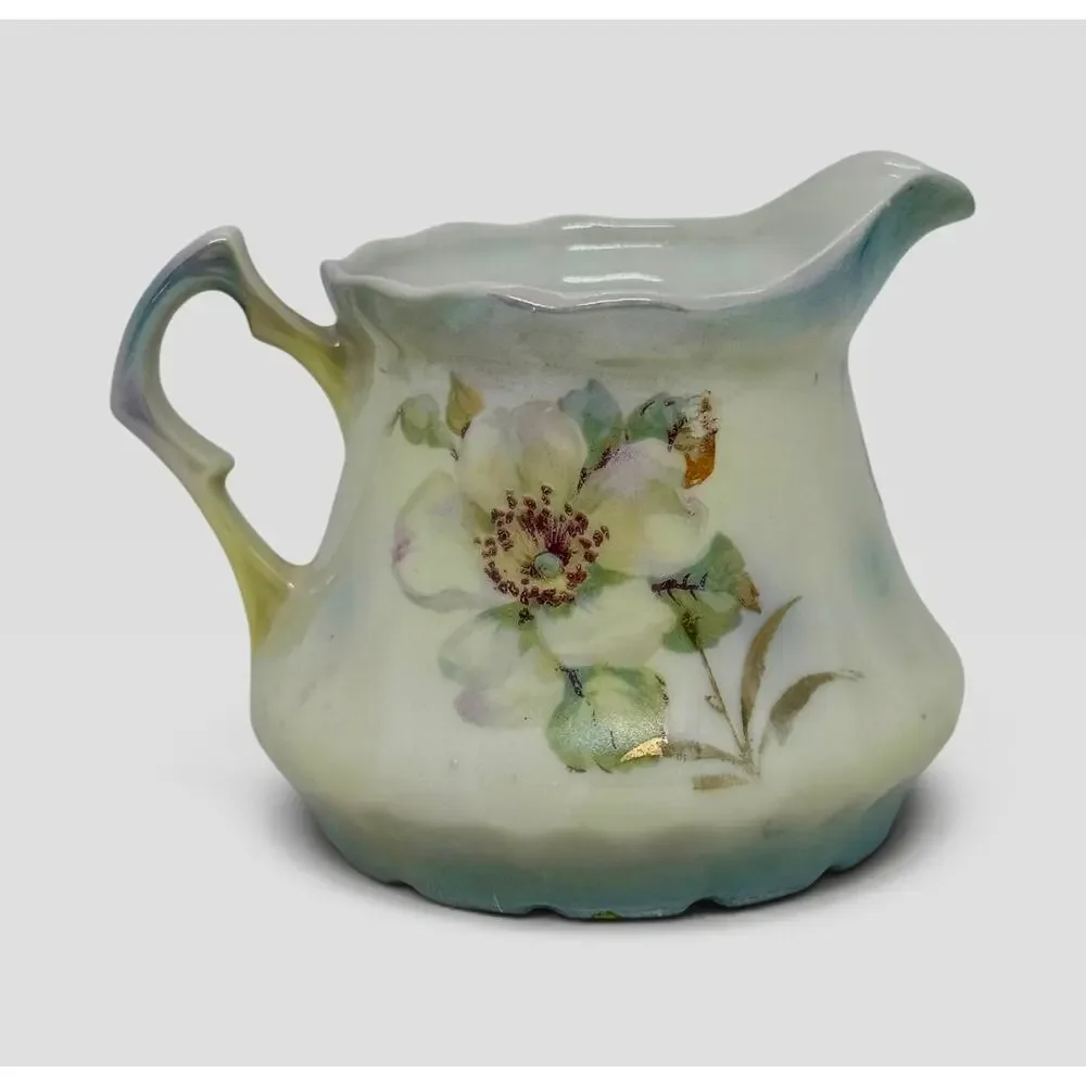 Vintage Bavarian Porcelain Creamer Hand-Painted Floral Body Red Germany Mark